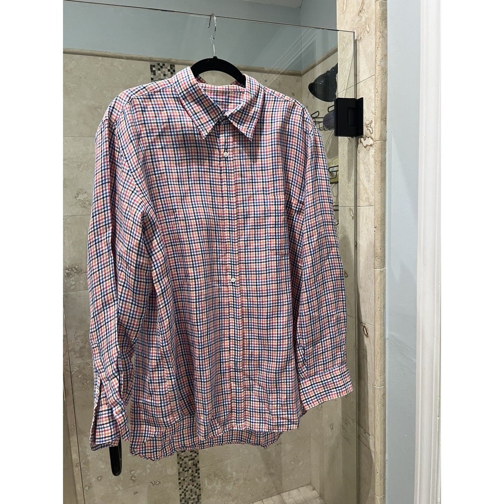 Mens J. MCLAUGHLIN Multicolor Plaid 100% Linen Long Sleeve Shirt Size XL